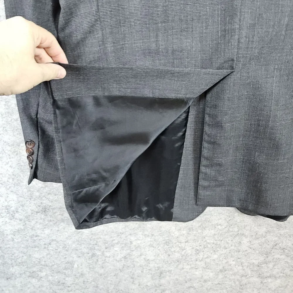 Chaps Ralph Lauren Men's Blazer Size 44R Dark Gray Windowpane 100% Wool 2-Button